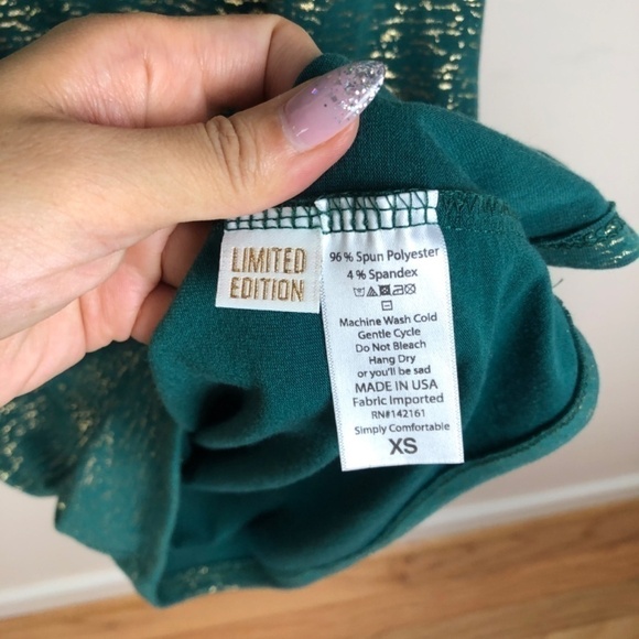 Lularoe Julia green with gold metallic body con dress - Picture 2 of 6